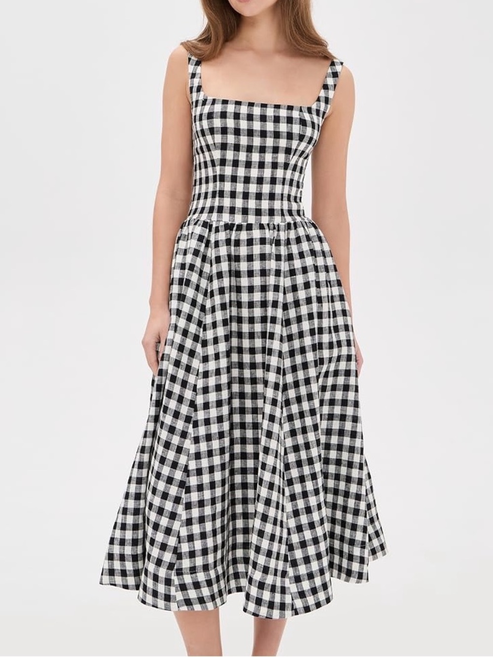 Reformation Janu park check Black and White Gingham Midi Dress plaid fall print